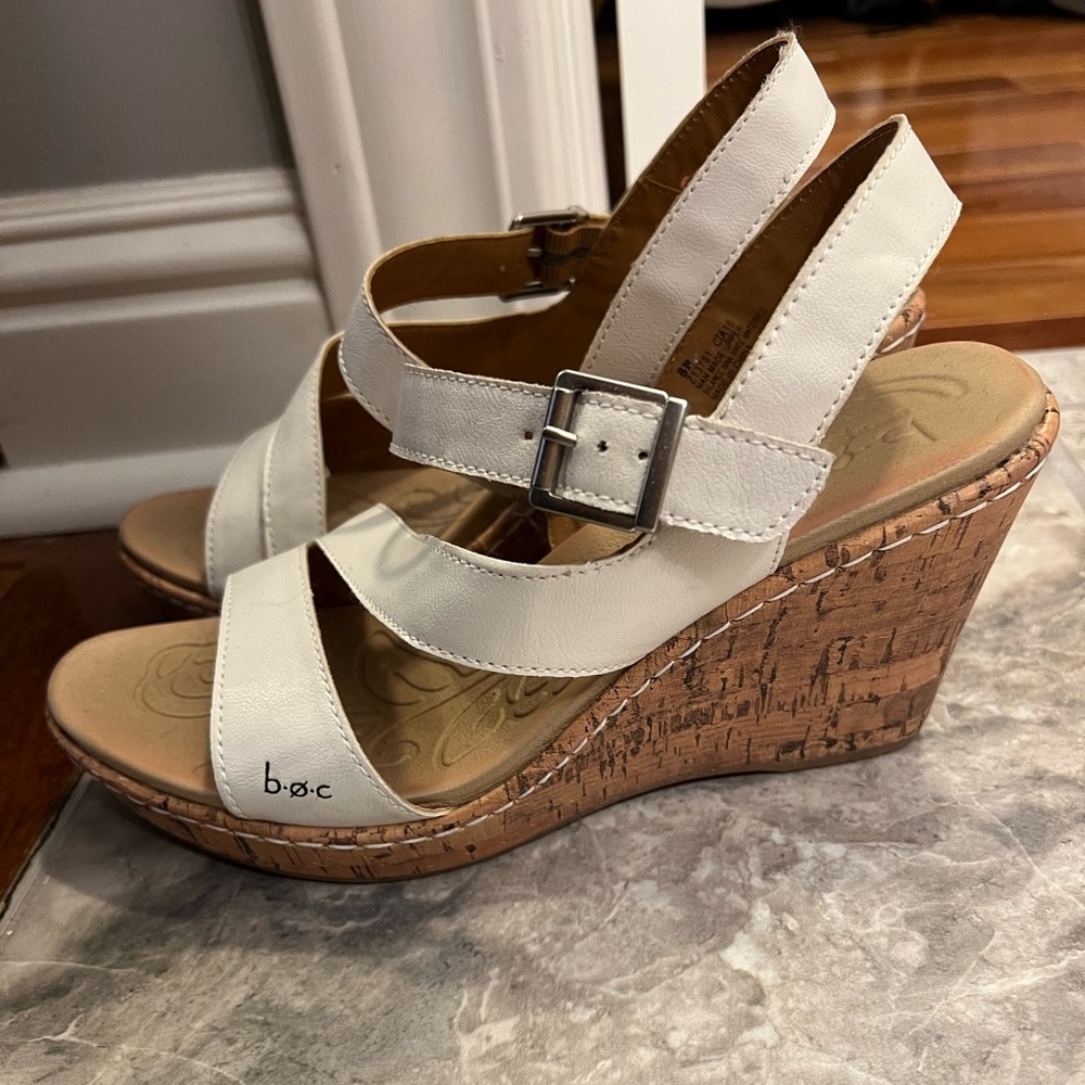 B.o.c. White Wedge Sandals